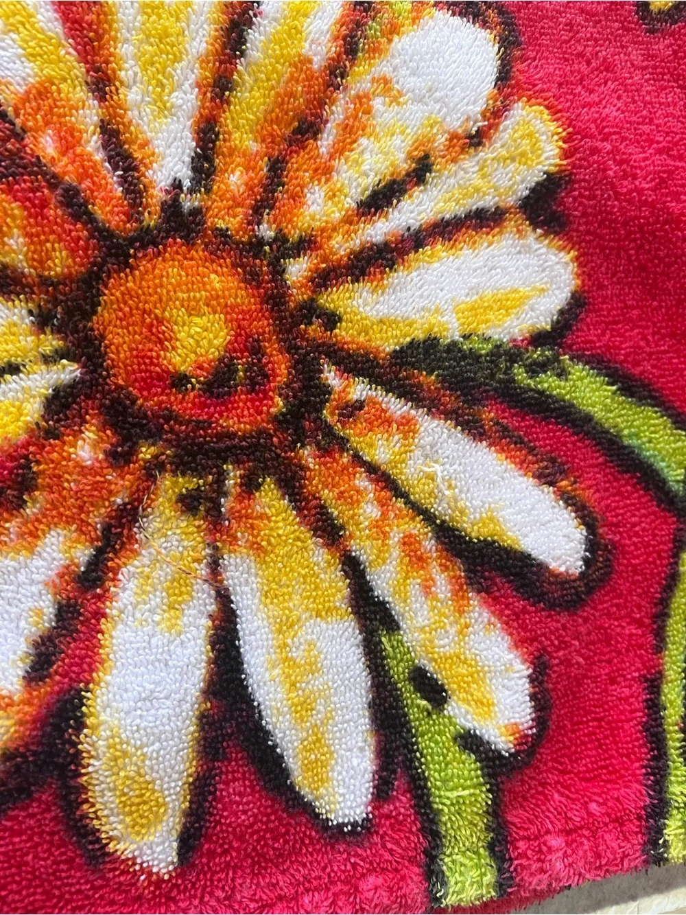 Vintage Y2K Cotton Orange Cat Beach Towel Flowers Butterflies Whimsy Colorful